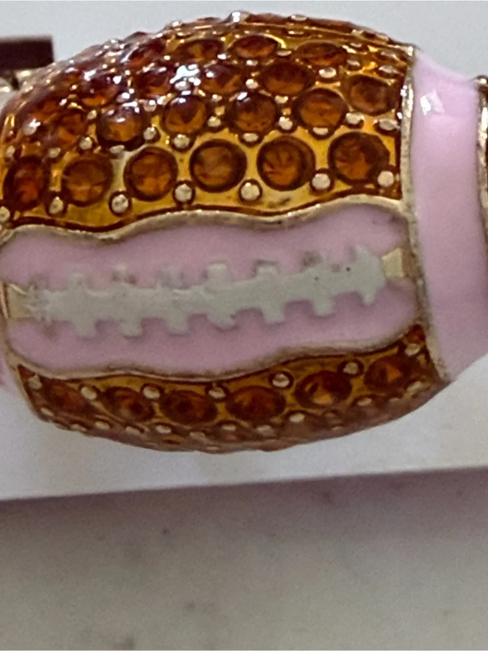 Betsey Johnson Pink Enamel & Amber Crystal Football Ring